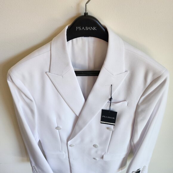 36R White Double Breasted Suit Jacket New Mens Jos A Bank Polyester Peak Lapel - Picture 8 of 17